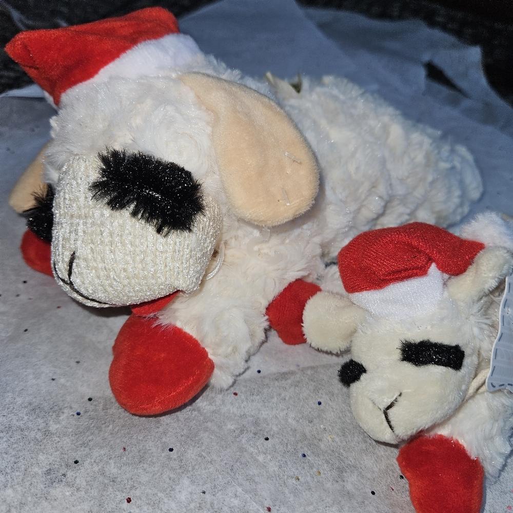 Lamp Chop Christmas Santa Hat  Dog Toy LOT OF 2 PLUSH TOYS SQUEAKY NWT NEW